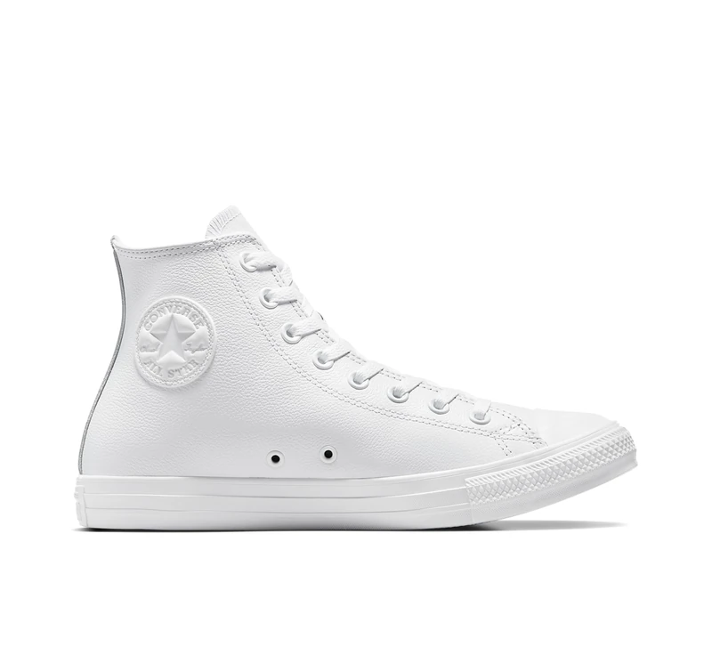 Converse Men's Chuck Taylor All Star Leather Hi Tops Trainers Shoes, White Mono, 9 UK
