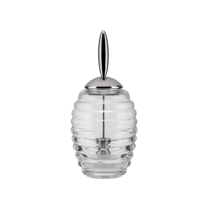 Alessi | Honey Pot TW01 - Design Honey Dispenser with Dipper, Glass and Stainless Steel, White