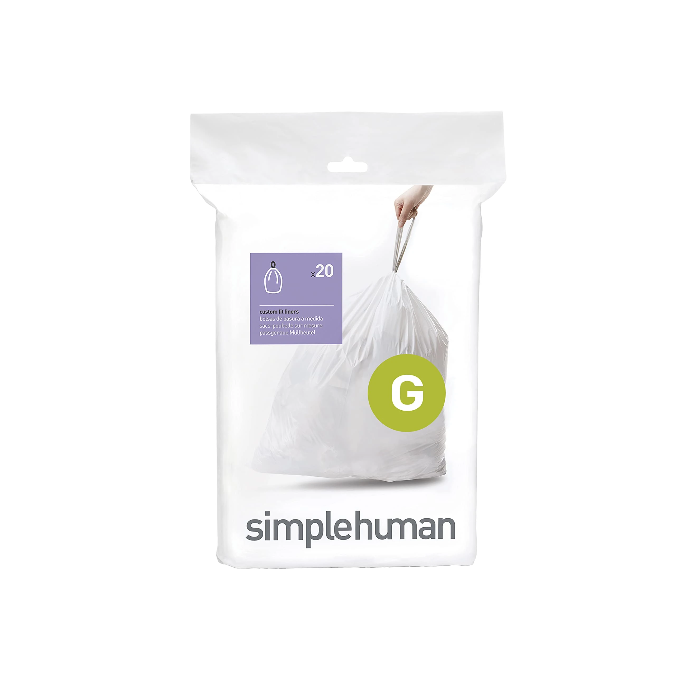 simplehuman CW0166 code G Custom Fit Bin Liners, White Plastic (Pack of 20 Liners)