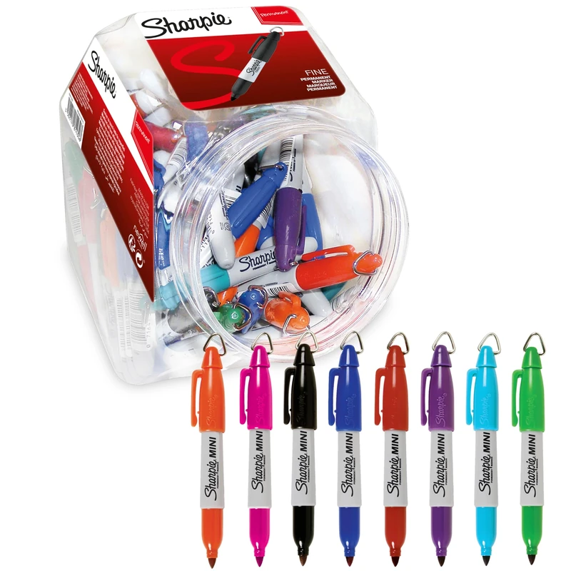 Sharpie Mini Permanent Markers | Fine Point | Pocket-Sized with Key Ring | 72 Count in 7 Assorted Colours