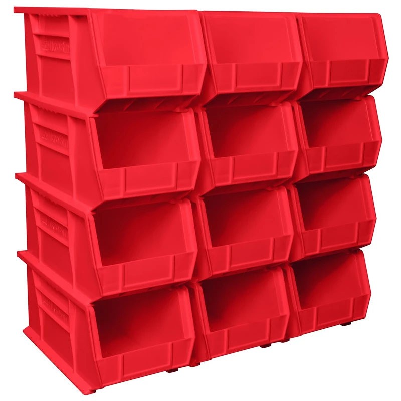 Akro-Mils 30240 AkroBins Plastic Storage Bins, Space-Saving Stackable Bins for Garage, Pantry, Craft Organization, 15-Inch x 8-Inch x 7-Inch, Red, 12-Pack