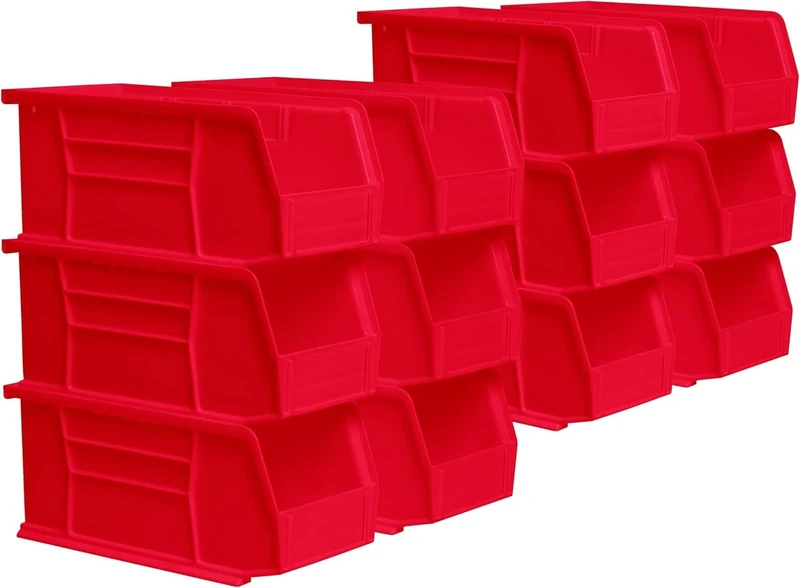 Akro-Mils 30230 AkroBins Plastic Storage Bins, Space-Saving Stackable Bins for Garage, Pantry, Craft Organization, 27.94 cm x 12.7 cm x 12.7 cm, Red, 12-Pack