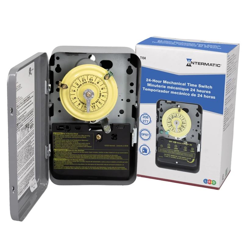 Intermatic T104 Electromechanical Timer Switch - Proven Durability, 40A Load Capacity, Versatile Scheduling, 1-12 Cycles Per Day - Manual Override, Tripper Included for Reliable Time-Based Control