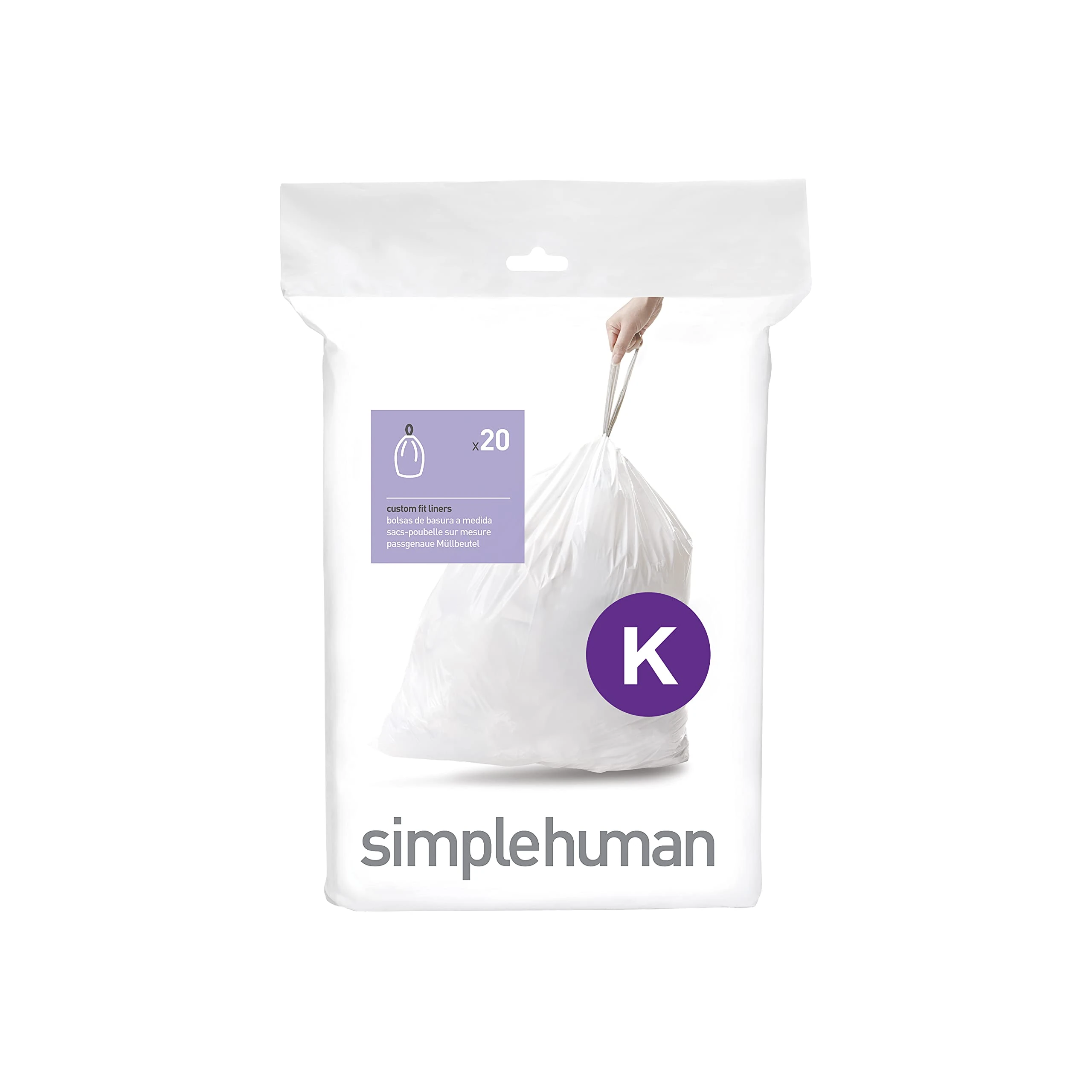 simplehuman CW0171 code K Custom Fit Bin Liners, White Plastic (Pack of 20 Liners)