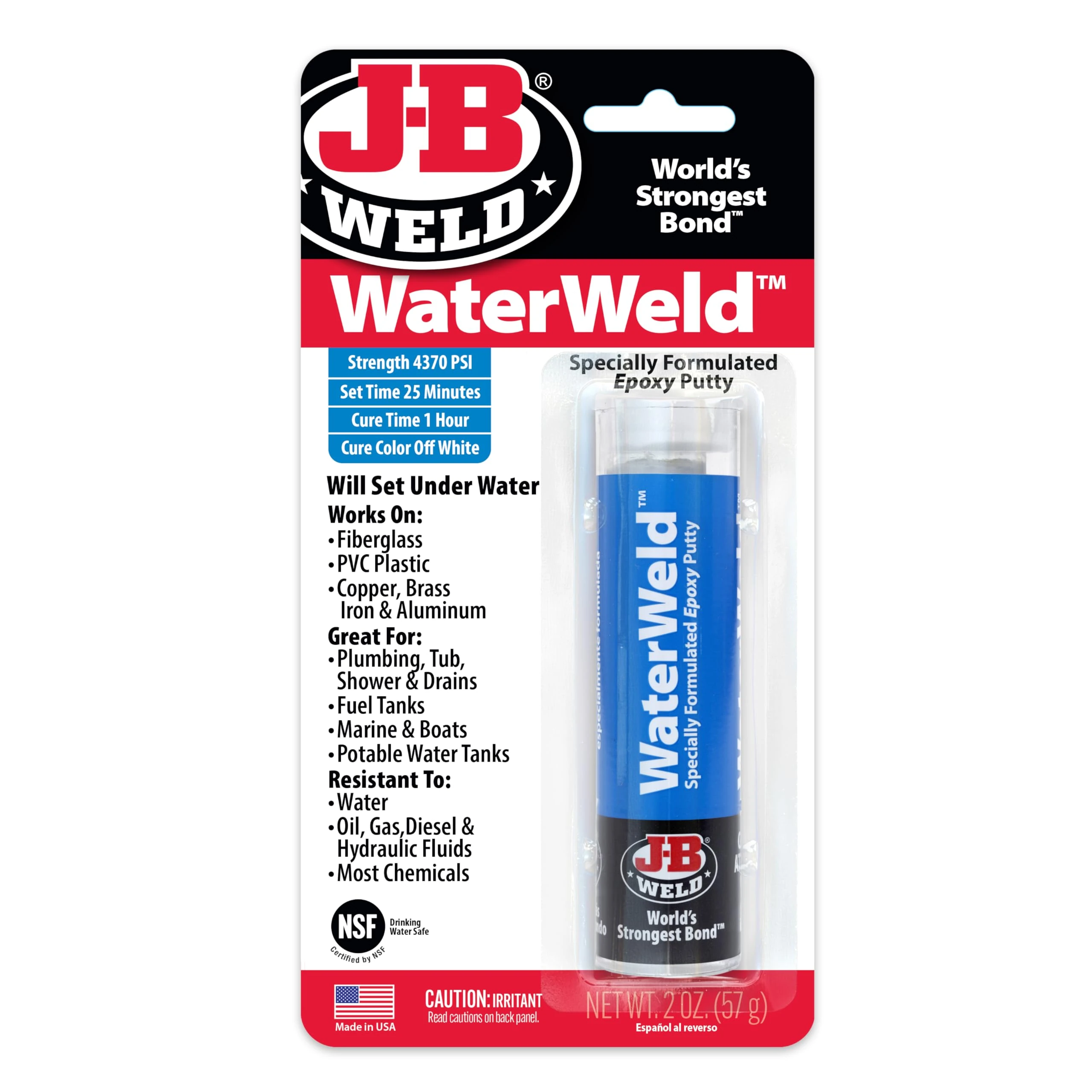 JB Weld Jb8277 Waterweld Under Water Adhesives, Off White 2 oz, 1 Pack