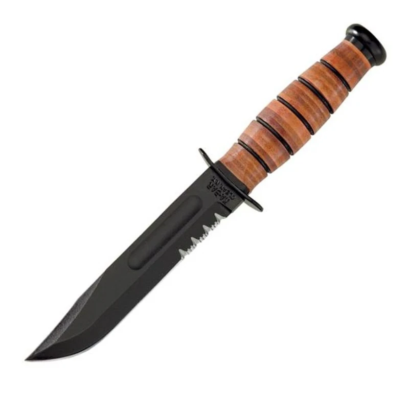 Ka-Bar Short Serrated USMC Fixed Blade Knife - Brown