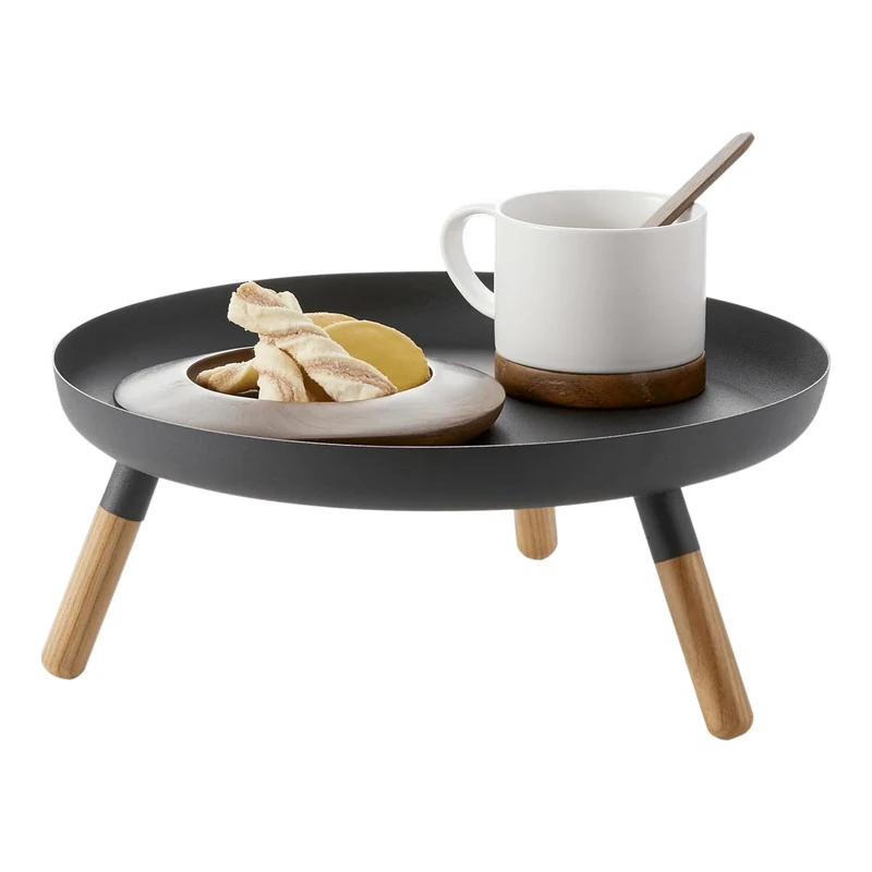 YAMAZAKI 5565 PLAIN Tray With Legs, black, Steel/Wood, Minimalist, 32 x 32 x 13 cm - Image 1