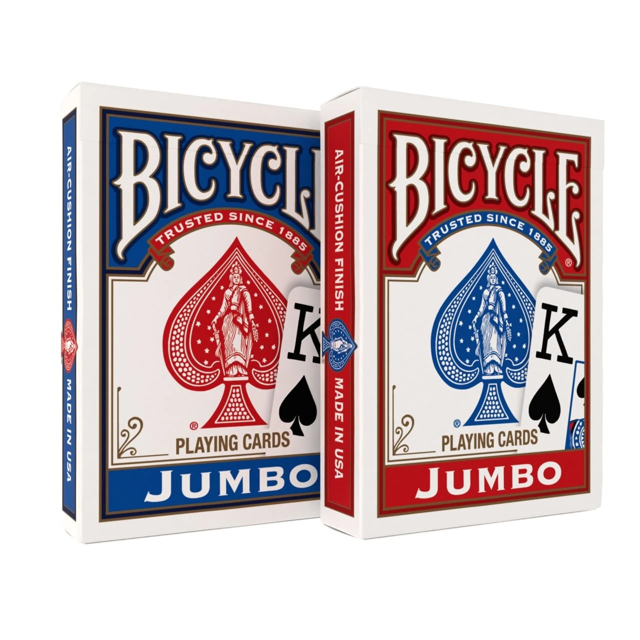 Bicycle Jumbo Standard index Playing Cards, 2 Poker Decks, Red & Blue, Air Cushion Finish, Professional, Superb Handling & Durability