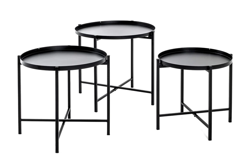 HAKU Möbel Set of 3 End Tables Black, Metal - Size: H 37/40/43 cm X Ø 39/43/48 cm, Style: Art Deco