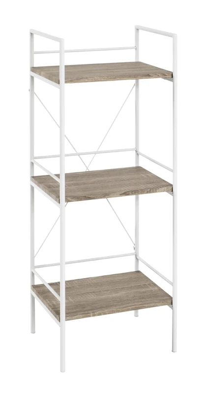 HAKU Möbel Rack Light Oak, White, Mdf, Metal - Size: W 34 cm X H 96 cm X D 27 cm, Style: Modern