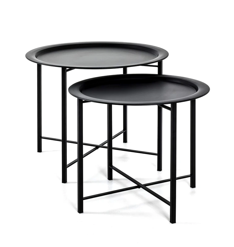 HAKU Möbel Set of 2 Coffee Tables Black, Metal - Size: H 44/49 cm X Ø 52/62 cm, Style: Art Deco