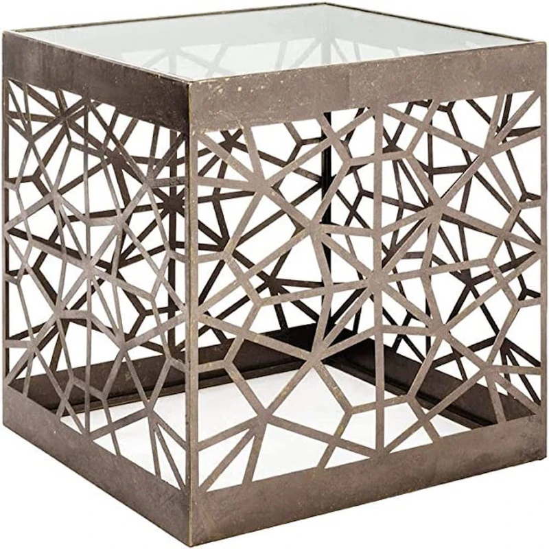 HAKU Möbel End Table Bronze, Metal, Tempered Glass 8 mm - Size: 50 cm, Style: Art Deco