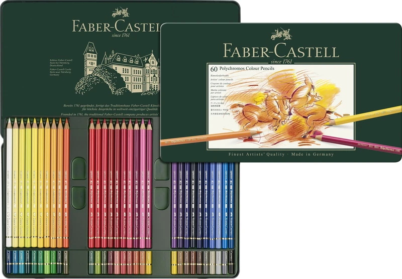 Faber-Castell Art & Graphic Polychromos Colour Pencil, Multicoloured, Tin Of 60, For Art, Craft, Drawing, Sketching, Home, School, University, Colouring