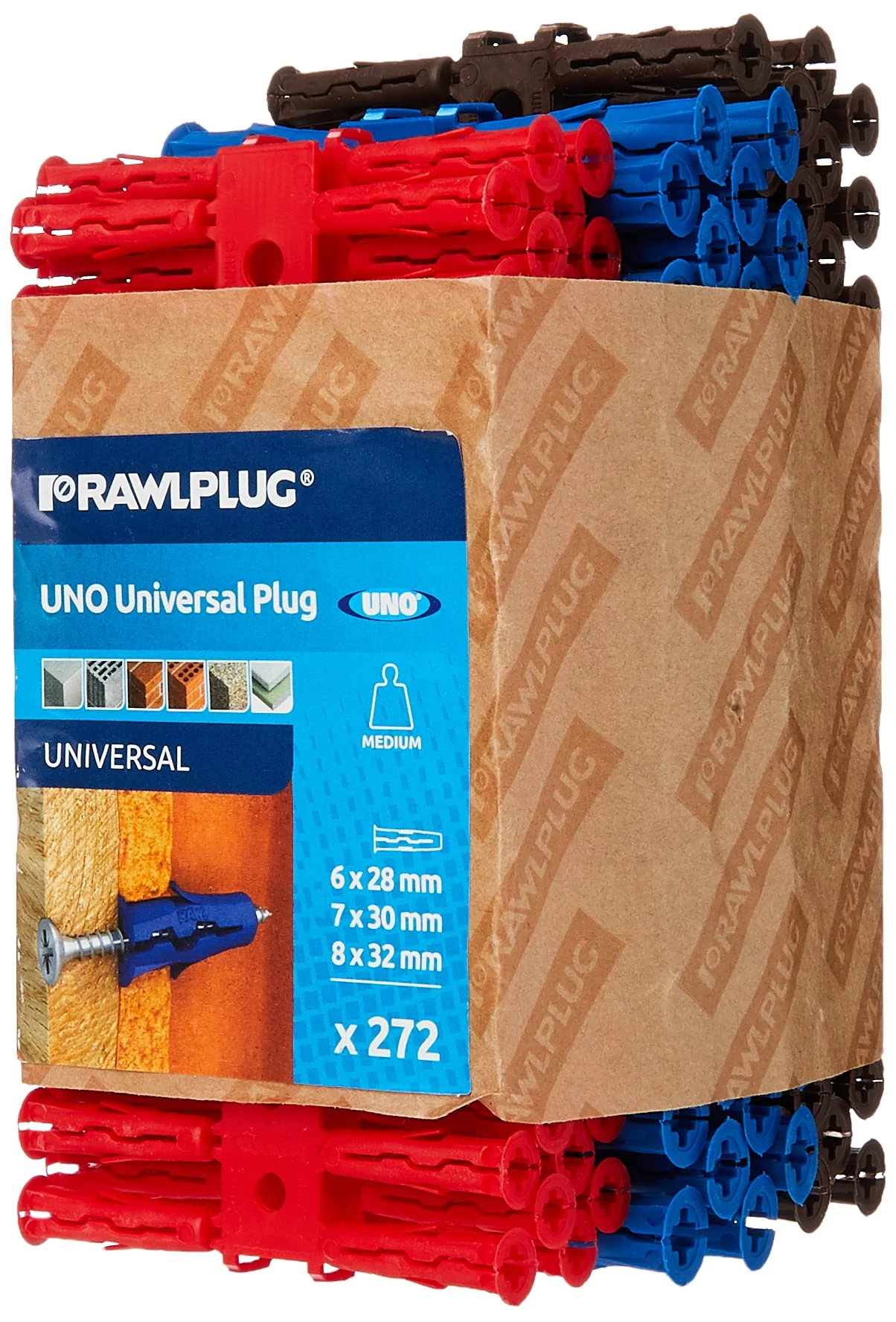 Rawlplug 68-635 Uno Plug Clip (Pack of 272) - Red / Brown / Blue