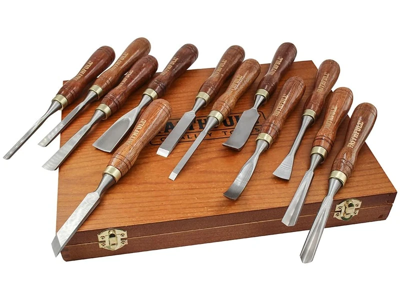 Faithfull Wood Carving Chisel Set of 12 in Presentation Case, Walnut color