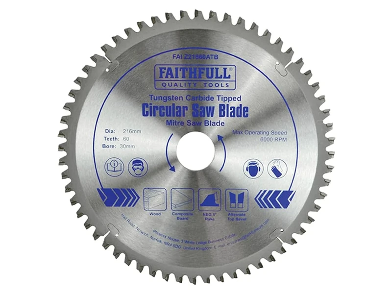 Faithfull FAIZ21660ATB TCT Cross Cut Mitre Saw Blade 216mm x 30mm Bore 60 Teeth - Image 1
