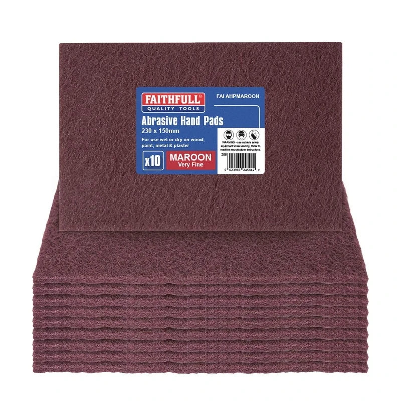 Faithfull AHPMAROON Very Fine Hand Pad 230 x 150mm - Maroon (Pack of 10), FAIAHPMAROON