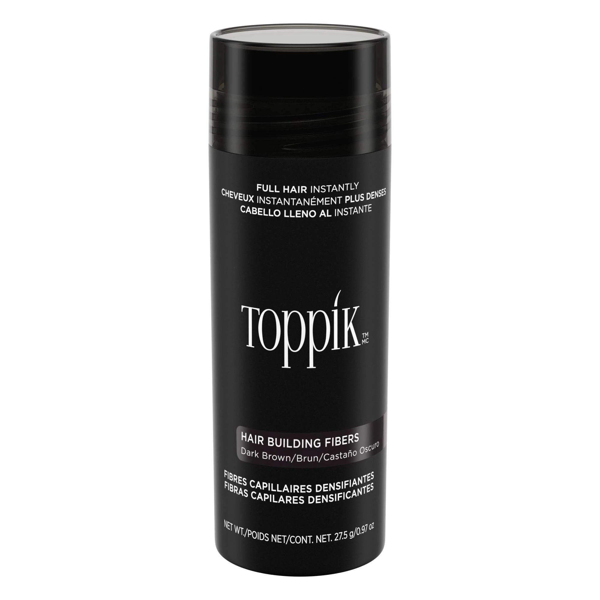 Toppik Hair Building Fibres Powder, Dark Brown, 27.5g Bottle - for A Thicker-looking Hairline, Crown and Beard, Instant Thinning Concealer for Men and Women