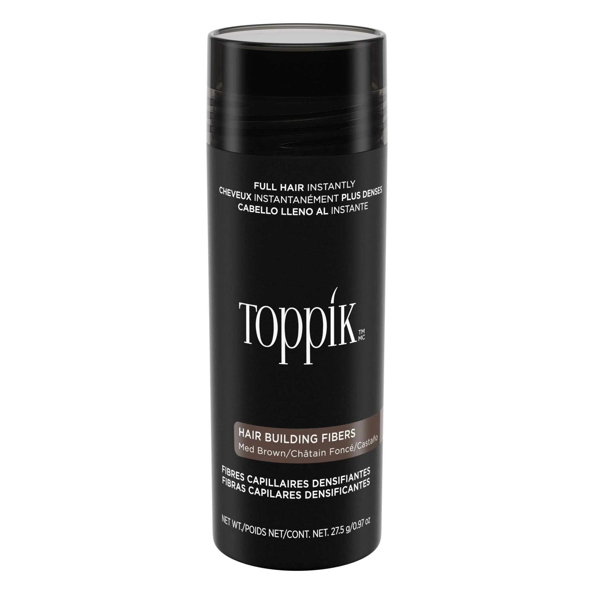 Toppik Hair Building Fibres Powder, Medium Brown, 27.5g Bottle - for A Thicker-looking Hairline, Crown and Beard, Instant Thinning Concealer for Men and Women
