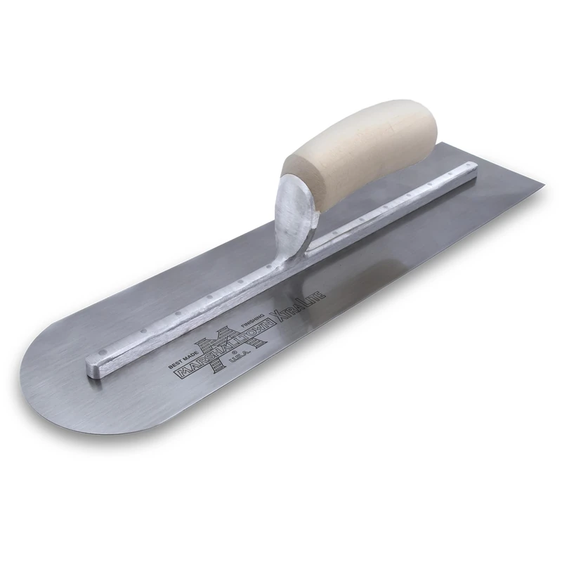 MARSHALLTOWN MXS66RE Rounded Front Finishing Trowel – 16" x 4" High Carbon Steel Blade, Wood Handle, Xtralite® Mounting, Dual‑Edge Design for Smooth, Quality Concrete Finishing