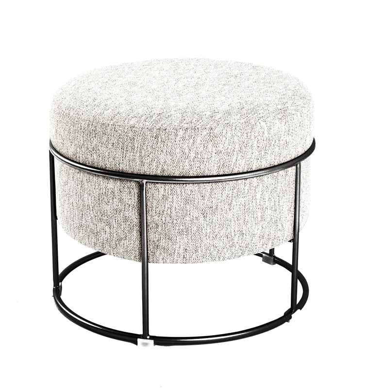 HAKU Möbel Stool Cream, Black, Mdf, Metal, Fabric - Size: H 44 cm X Ø 48 cm, Style: Art Deco