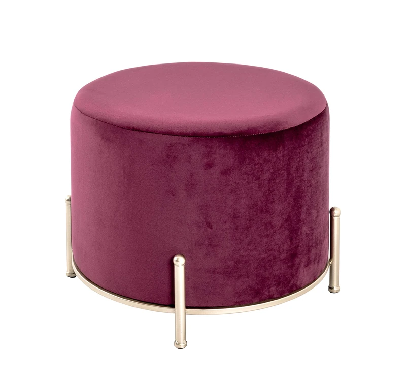 HAKU Möbel Stool Gold, Red, Mdf, Metal, Fabric - Size: H 40 cm X Ø 48 cm, Style: Art Deco