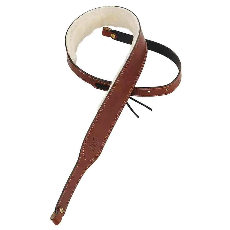 Levy's Leathers Pmb42-brn 2 inch Carving Leather Banjo Strap with Sheepskin Lining - Brown