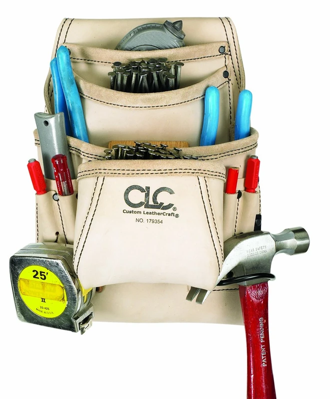 Custom Leathercraft CLC 179354 Carpenter's Nail and Tool Bag Reversed Top Grain, 10 Pocket