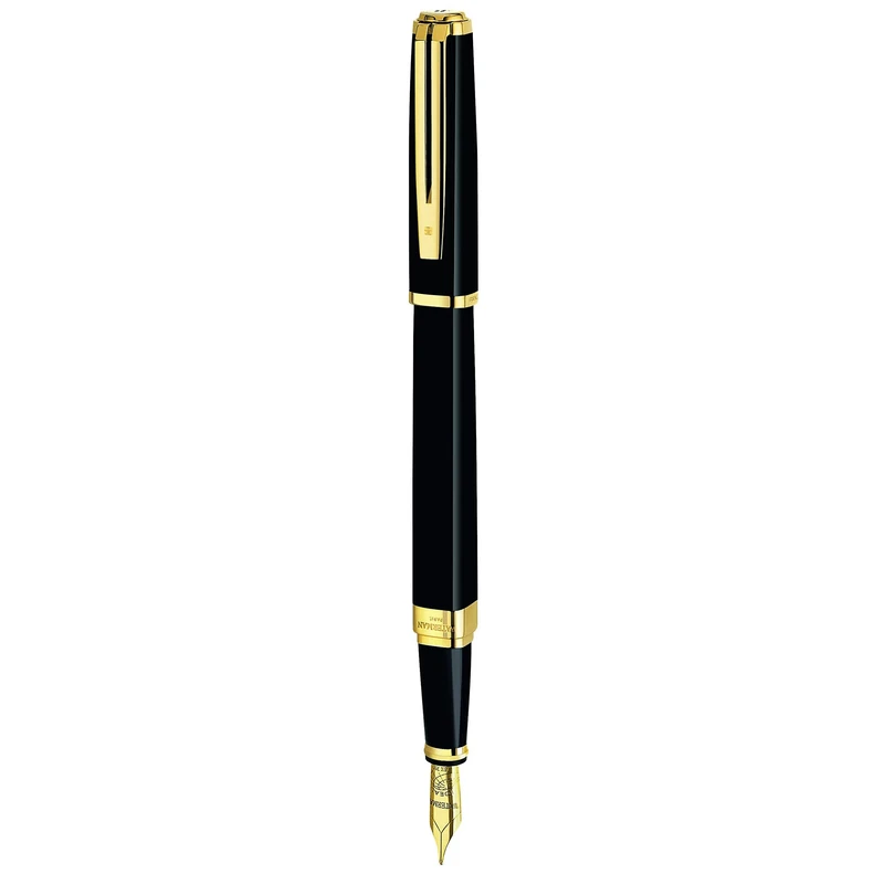 Waterman Exception Fountain Pen | Slim Black with 23k Gold Clip | Fine Nib with Blue Ink Cartridge | Gift Box
