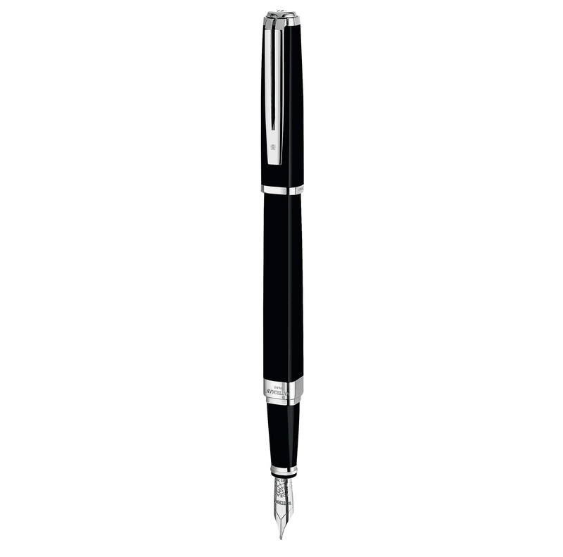Waterman Exception Fountain Pen | Slim Black with Silver Plated Clip | Fine Nib with Blue Ink Cartridge | Gift Box