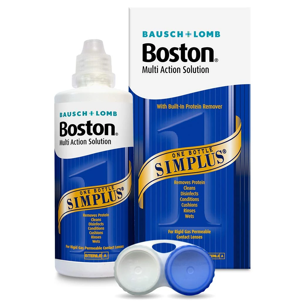 Boston Simplus Multi-Action Solution, 120ml Contact Lens Solution for Rigid Gas Permeable Contact Lenses - Clean, Disinfect, & Condition with Lens Case