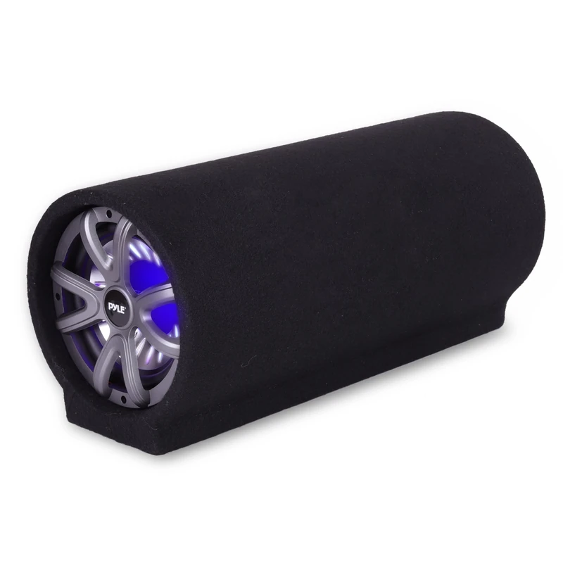 Pyle 8-Inch Carpeted Subwoofer Tube Speaker - 250 Watt High Powered Car Audio Sound Component Speaker Enclosure System w/ 1.5” Aluminum Voice Coil, 4 Ohm, 35Hz-800Hz Frequency, LED, RCA - Pyle PLTAB8