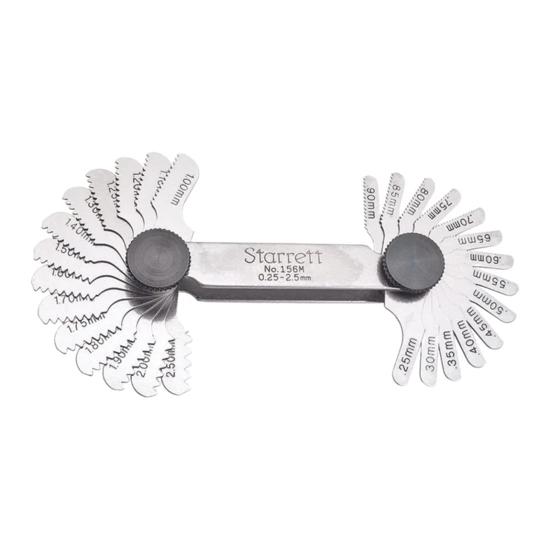 Starrett 156M Screw Pitch Gage With Locking Device, 0.25-2.5 Threads Per Millimetre, 28 Leaves