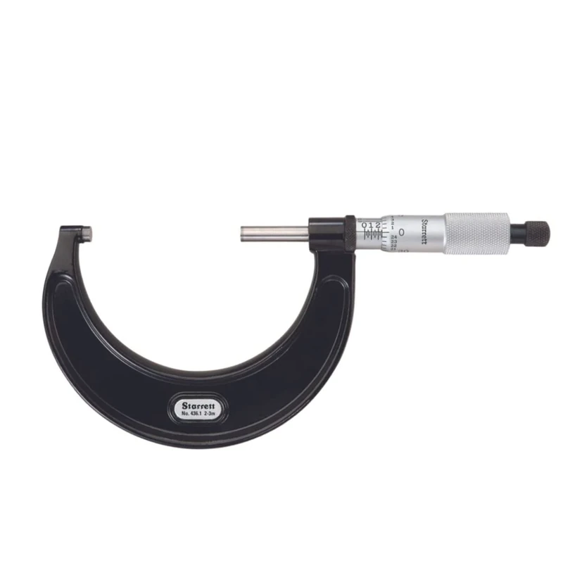 Starrett T436.1XRL-3 Outside Micrometre, Ratchet Stop, Lock Nut, Carbide Faces, 1-2" Range, 0.0001" Graduation, +/-0.00005" Accuracy