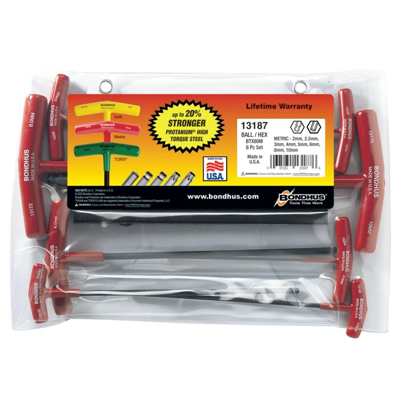 BONDHUS, BTX80MM T-Handle BALLDRIVER HEX Set 2MM-10MM, 13187