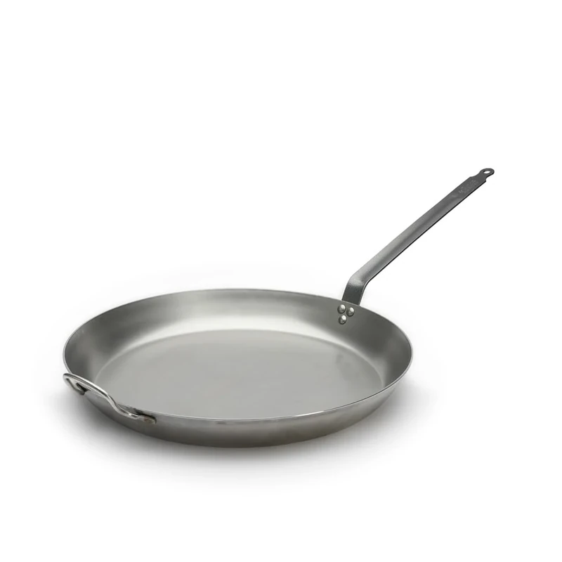 De Buyer 5110.50 'Carbon Plus' Round Stove Lyonnaise Cup - Tail Feather Riveted - Steel Sheet White - Diameter 50 cm