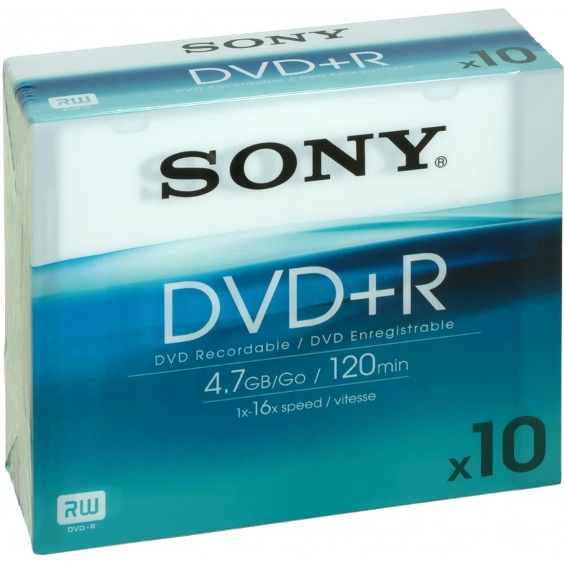 Sony DVD+R 16X Slim Jewel Case 10-Pack - 4.7GB, Fast Recording