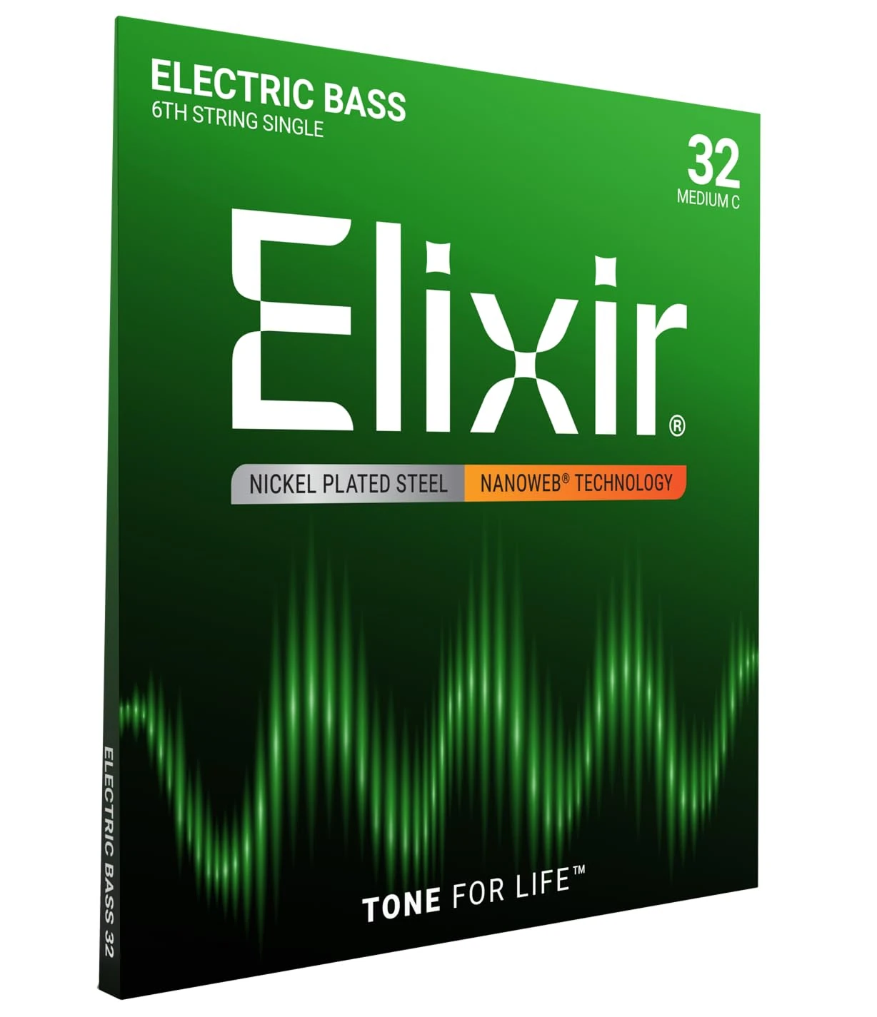 Elixir® 15332 Strings Nickel Plated Steel with NANOWEB® Coating, Custom Bass 6th String Single, Medium C (.032)