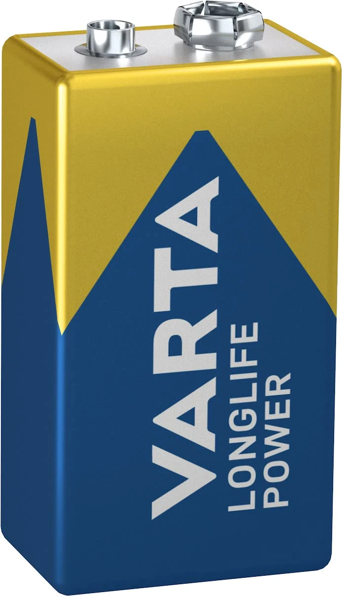 VARTA Longlife Power 9V Block 6LR61 Alkaline E-Block Battery (1-pack) - Made in Germany - ideal for fire alarms, smoke detectors, tuners