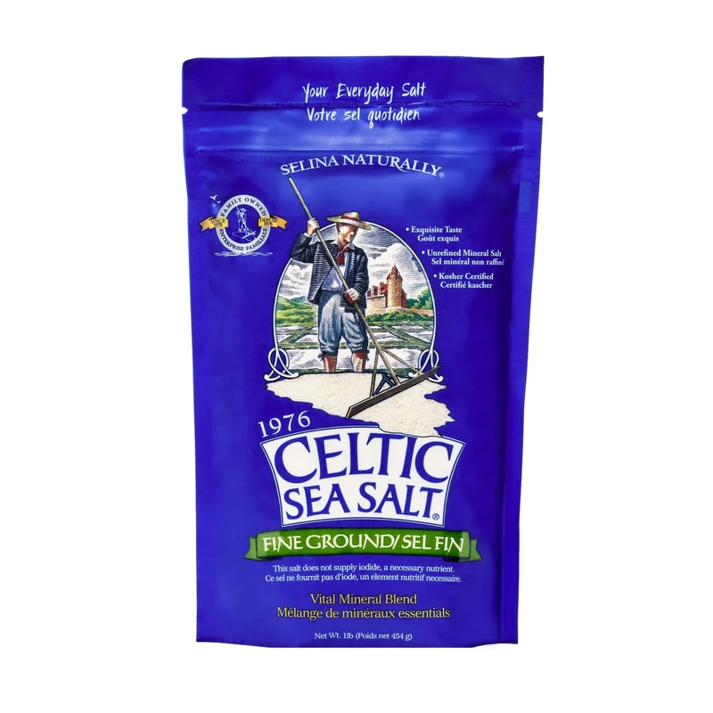 Fine Ground Celtic Sea Salt 16 Ounce Resealable Bag - Great for Cooking, Baking and Pickling - Gluten-Free, Non-GMO Verified, Kosher, Paleo-Friendly