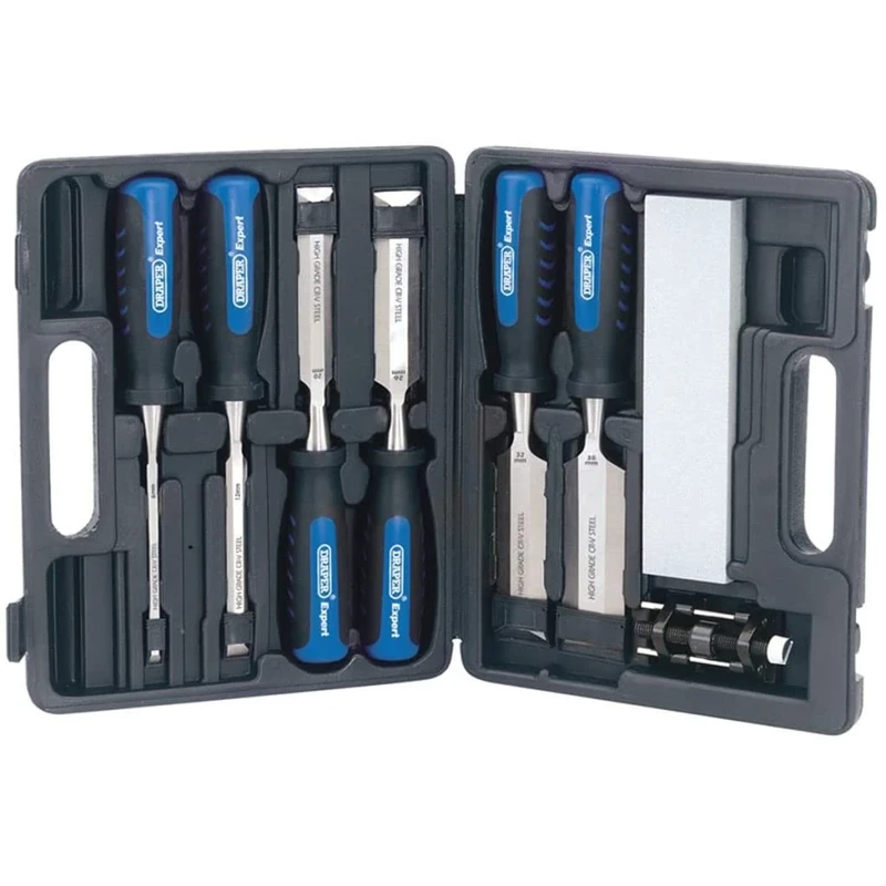 Draper 8-Piece Wood Chisel Set - 6-38mm Blades + Sharpening Stone