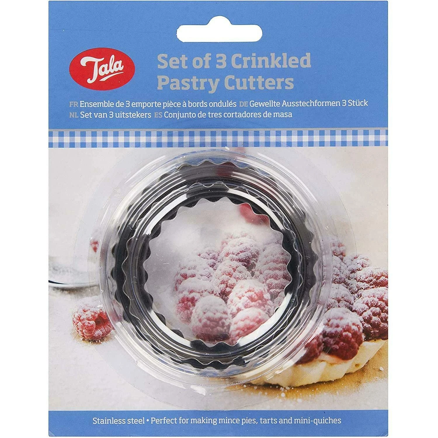Tala Stainless Steel Crinkled Cutters, Set of 3 Cutters in Different Sizes, Perfect for use with Cookie and Biscuit Dough, Pastry and Icing, Ideal for Homemade scones