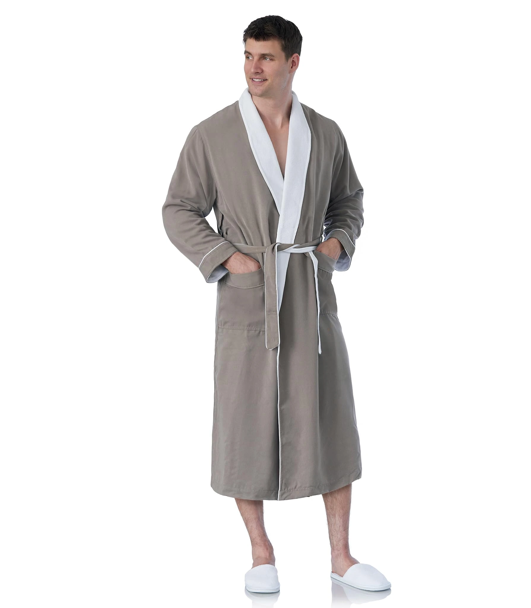 Plush Necessities Luxury Spa Robe - Microfiber with Cotton Terry Lining, Sandstone, Medium