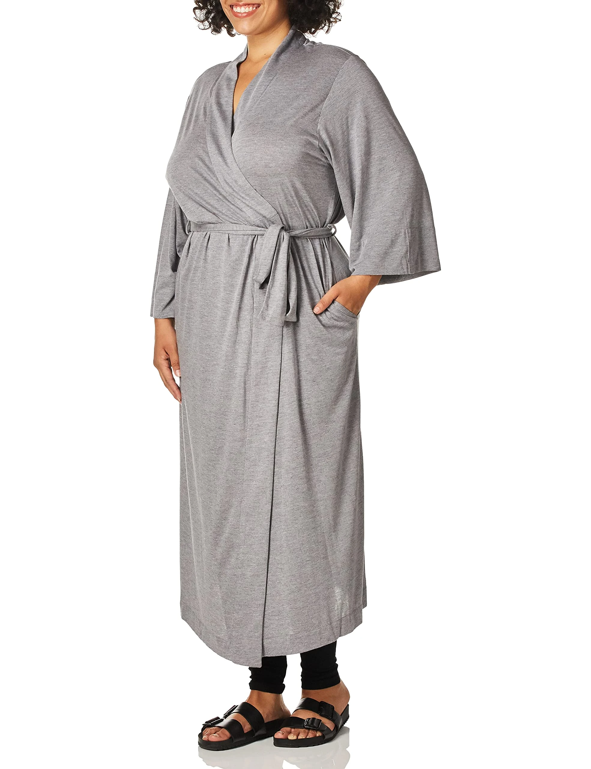Natori womensS88274Shangri-la Solid Knit Robe Bathrobe - Grey - Large