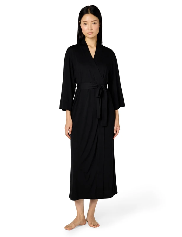 Natori womensS88274Shangri-la Solid Knit Robe Bathrobe - Black - Small