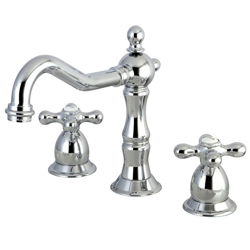 Kingston Brass KS1971AX Heritage Widespread Lavatory Faucet with Metal Cross Handle, Polished Chrome