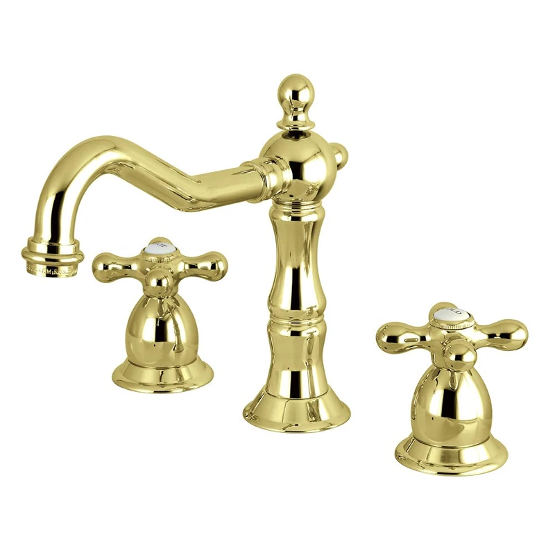 Kingston Brass KS1972AX Heritage Widespread Lavatory Faucet with Metal Cross Handle, Polished Brass