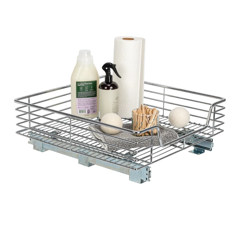 Household Essentials Extra-Deep Sliding Cabinet Organizer, Chrome, 20-Inch, 20" w x 6.25h x 21" d