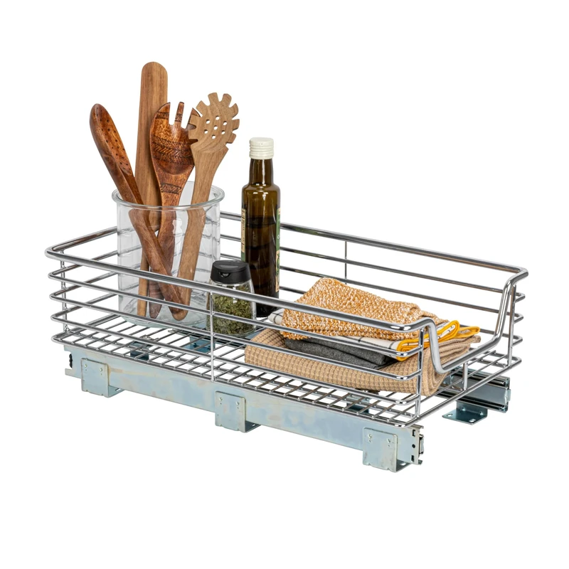 Household Essentials Glidez Multipurpose Chrome-Plated Steel Pull-Out/Slide-Out Storage Organizer Use-1-Tier Design-Fits Size Cabinet or Shelf, Metal, 14.5"-Standard