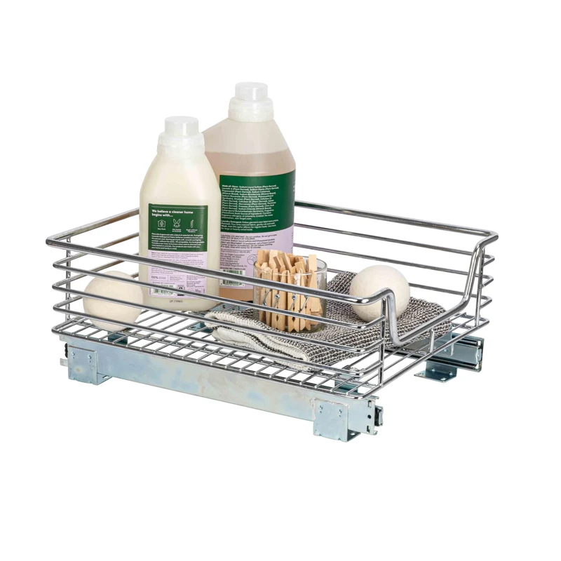Household Essentials Glidez Multipurpose Chrome-Plated Steel 1-Tier Pull-Out/Slide-Out Storage Organizer, Wide, Metal, 11.5"-Extended